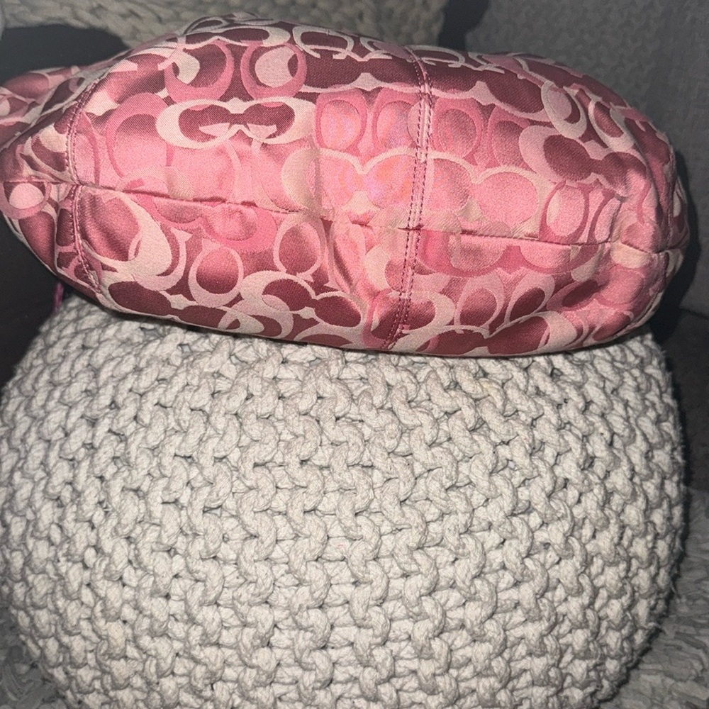 Y2K rare pink Coach large canvas leather hobo Bag with Signature Monogram - Picture 6 of 16